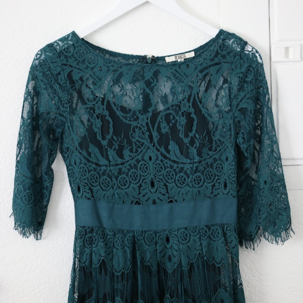 BB Dakota Dark Green Laced Midi Dress